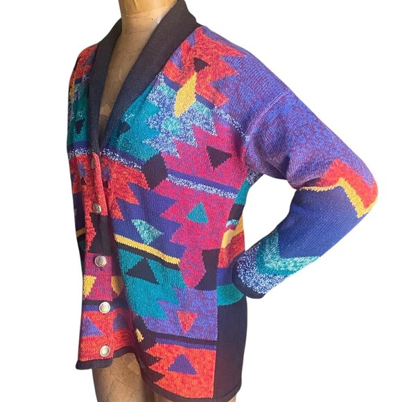 VTG Southwestern/Western/Tribal/Aztec Cowichan Cardigan Sweater L 80’s 90’s 142R - Picture 3 of 7